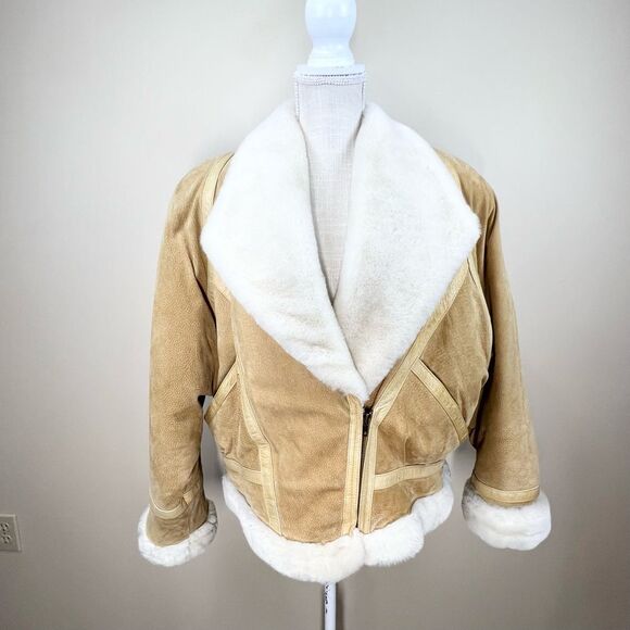 VTG Adventure Bound Wilsons Leather Suede Faux Fur Cropped Bomber Jacket XL - Picture 1 of 15